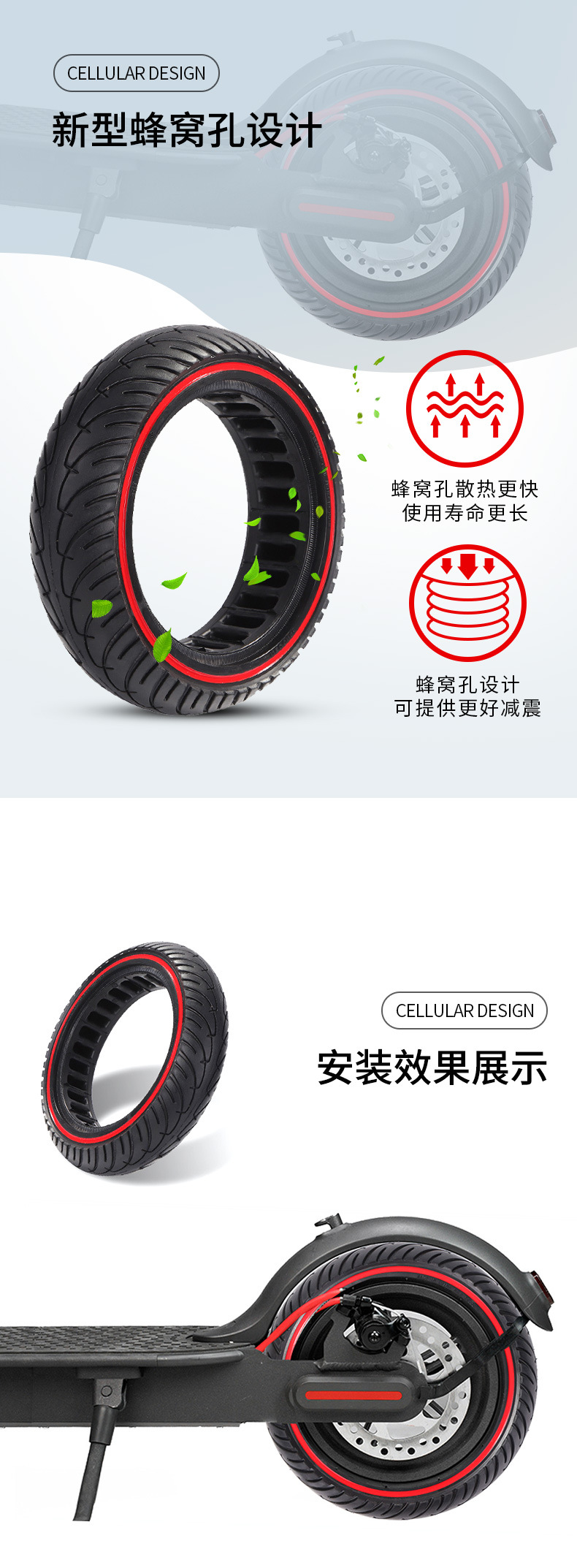 8.5X2-inch honeycomb shock-absorbing, non-inflatable Xiaomi M365 electric scooter balance vehicle, silent tires, wear-resistant and elastic pic 5