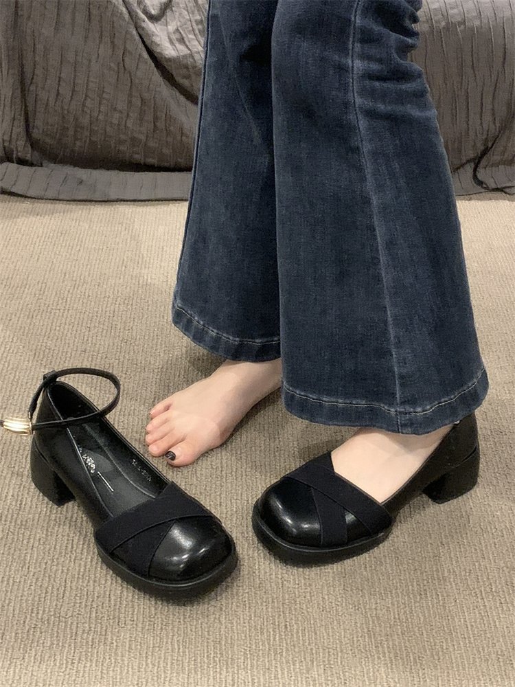 晚风温柔单鞋女鞋子2023年春秋新款粗跟圆头法式配裙子中跟瓢鞋详情18