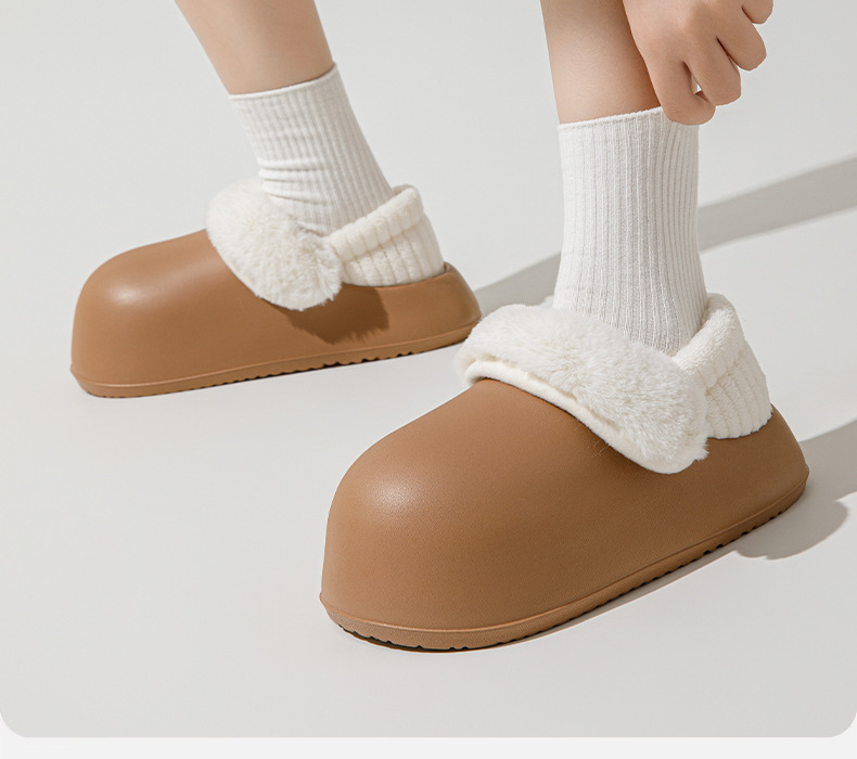 新款冬季女士室内家居防滑防水厚底毛绒保暖可拆卸包跟棉拖鞋 可外穿工艺品精致舒适详情11