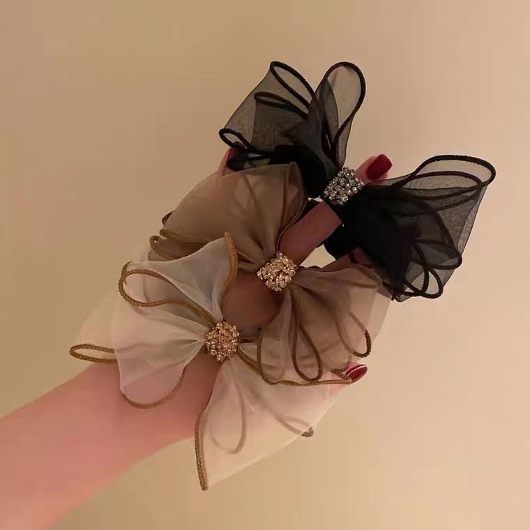 甜美欧根纱蝴蝶结发绳森系高颜值发圈亮片皮筋高弹力不伤发丸子头详情3