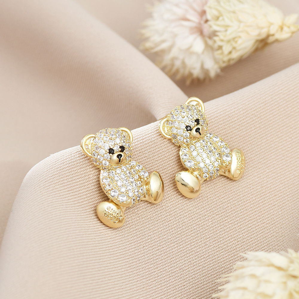 原创设计师系列S925银针气质泰迪熊耳钉女高级感满钻小熊耳饰耳环详情10