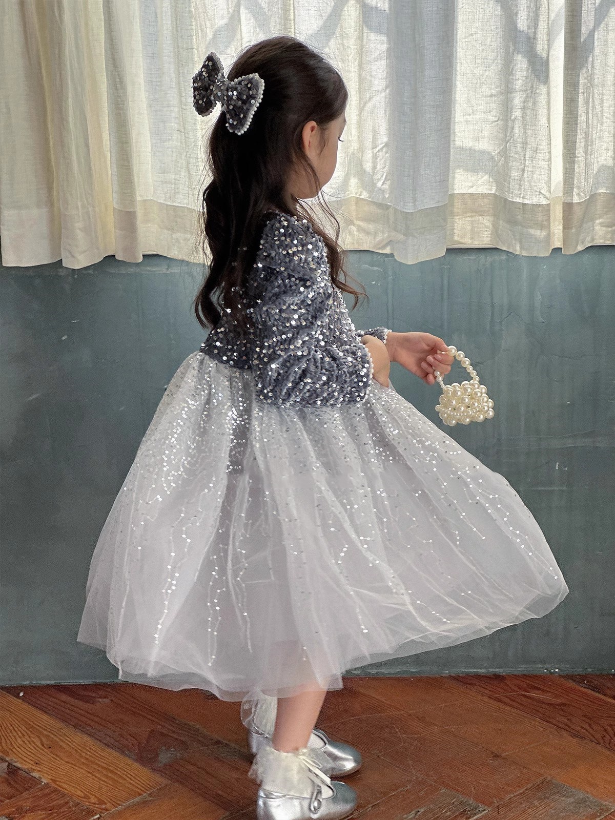 女童裙子亮片头纱加绒加厚超仙公主裙连衣裙2025冬装新款外贸童装详情6