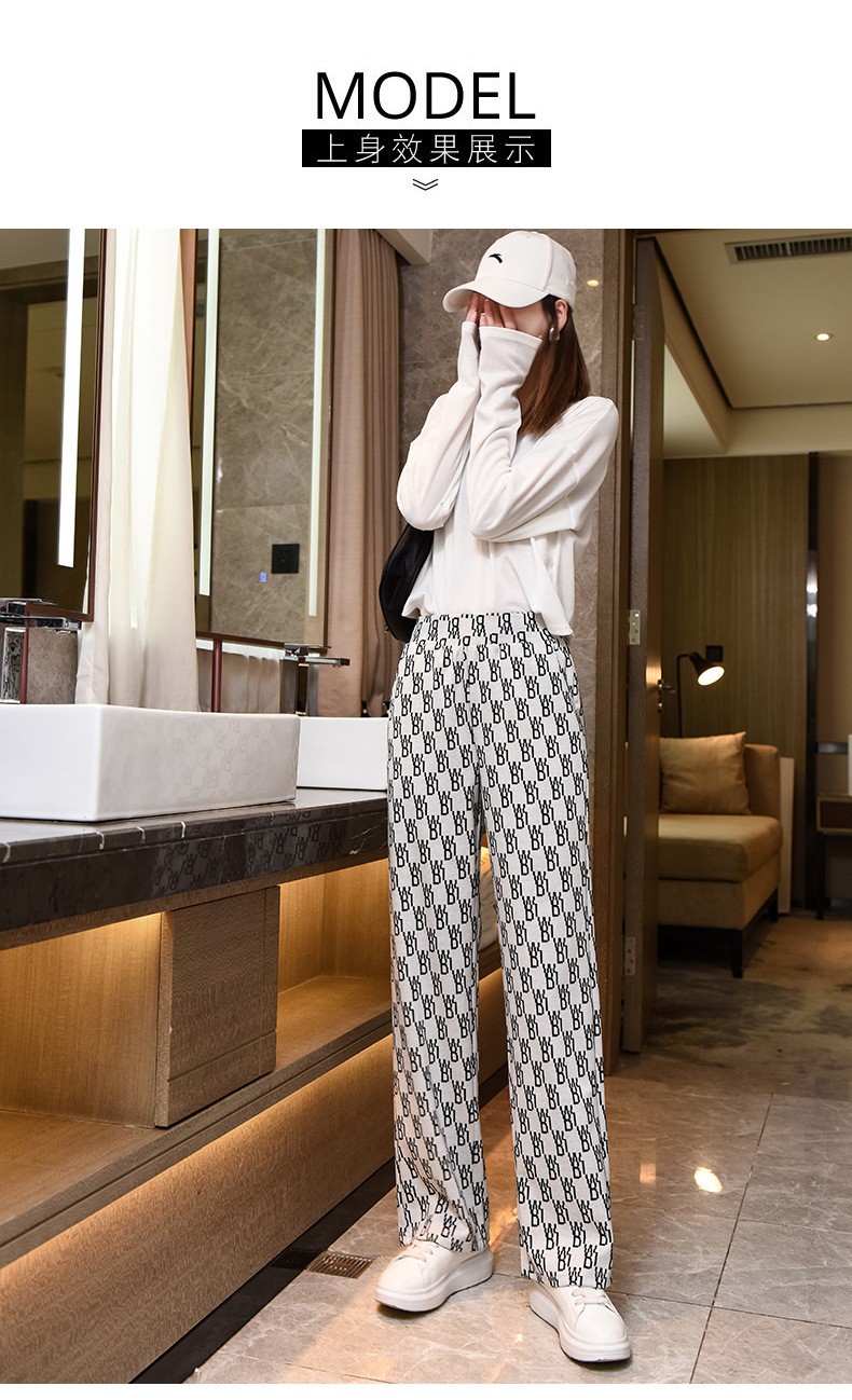 Wide-leg pants for women in 2021, high-waisted and slimming casual pants, spring and autumn Korean style letter loose straight-leg pants, long pants trend pic 11