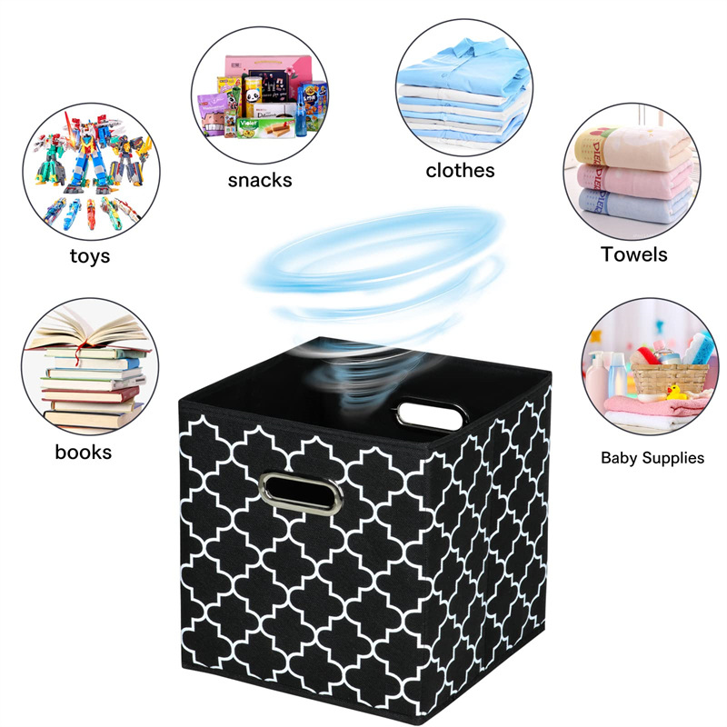 无盖金属扣方形储物箱亚马逊可折叠布艺置物筐玩具衣物整理收纳箱详情4