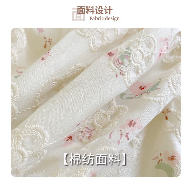 One-piece delivery 2024 Summer new French niche style floral print short-sleeved dress with sweet embroidery and printing pic 4