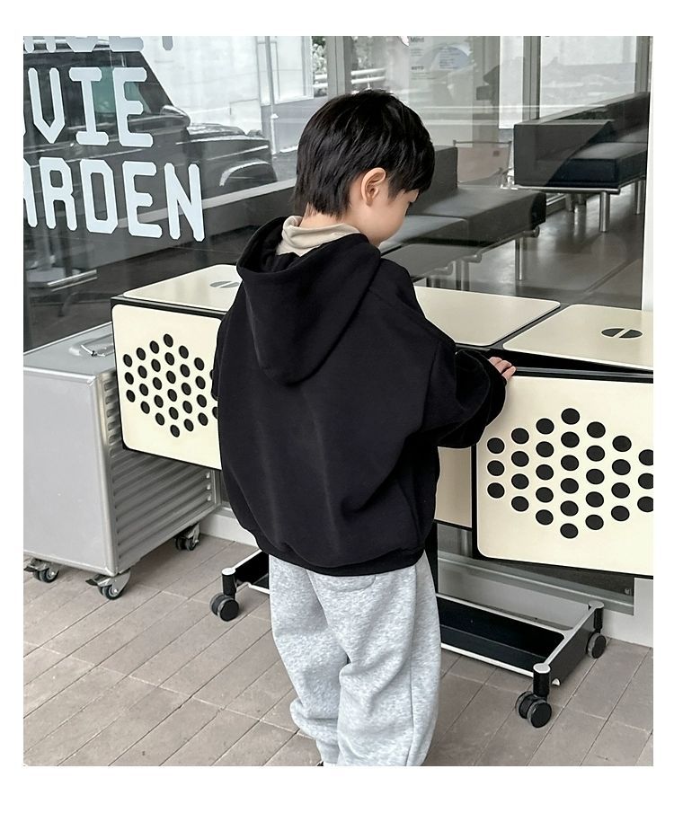 儿童字母刺绣加绒加厚新年红色连帽套头卫衣冬韩版男女童宽松上衣详情5