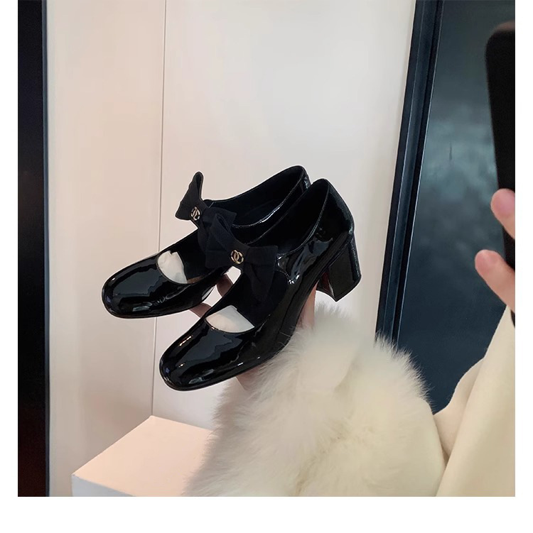 葡萄妈蝴蝶结玛丽珍鞋女法式高跟鞋真皮女鞋小香风粗跟制服皮鞋女详情30