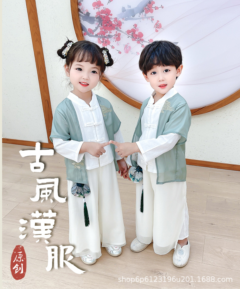 国潮儿童汉服男中国风古装六一儿童合唱服表演服国学服男女童演出服夏详情1
