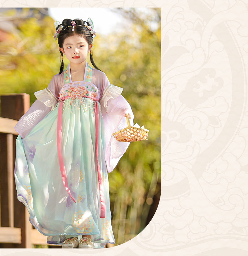 国潮女童汉服夏季新款儿童唐制古装公主连衣裙小女孩古风演出襦裙批发详情16