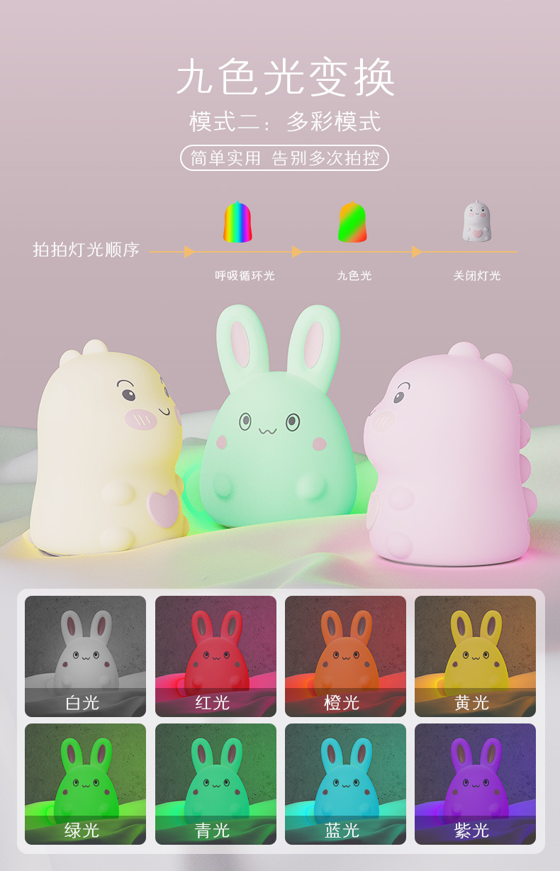 硅胶拍拍小夜灯床头充电夜灯可调亮度护眼灯儿童生日礼物创意礼品详情7