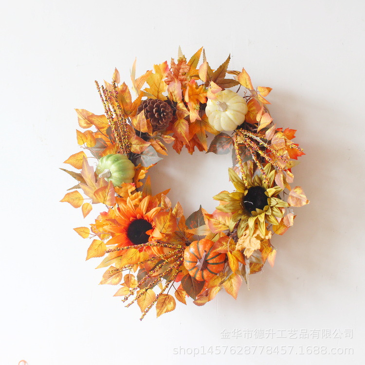 Desheng 2021 Cross-border E-commerce Amazon Autumn Color Gratitude Harvest Festival Pumpkin, Maple Leaf, Berry, Vine Ring and Wreath Decoration pic 6