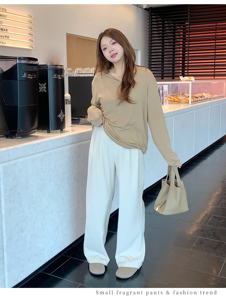 大码女装西装裤女春季垂感高腰显瘦休闲裤宽松阔腿裤百搭直筒裤裤详情16