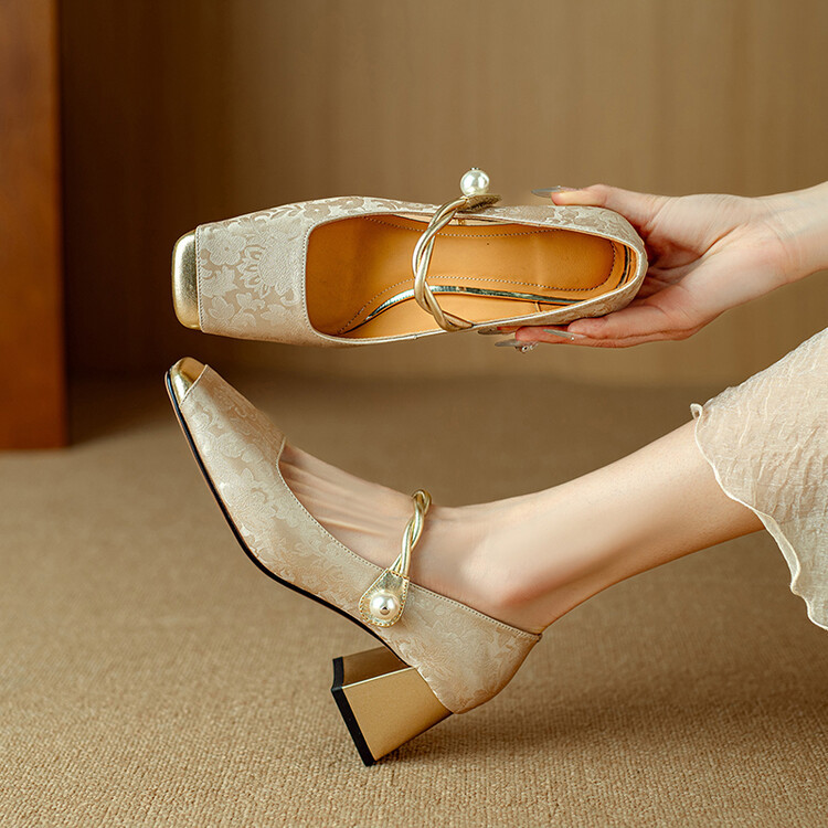 新中式国朝风单鞋2024春季新款百搭复古法式粗跟方头浅口女士单鞋详情31