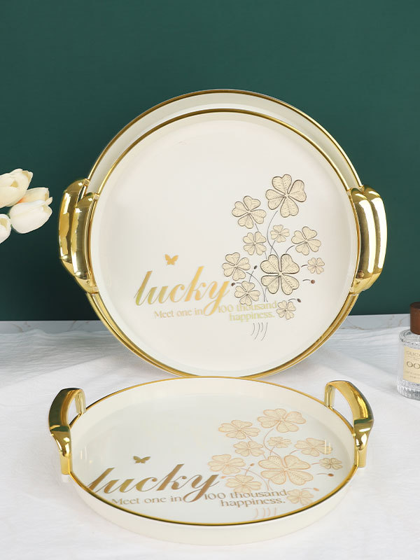 Gold-plated direct supply trays, plastic creative water cups and tea trays, simple and fashionable round restaurant bread trays, wholesale for foreign trade pic 1