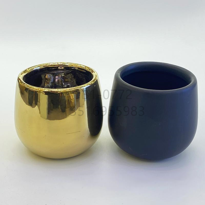 高档陶瓷花盆灌蜡盆电镀金色多肉小花盆室内简约几何插花花瓶摆件详情4