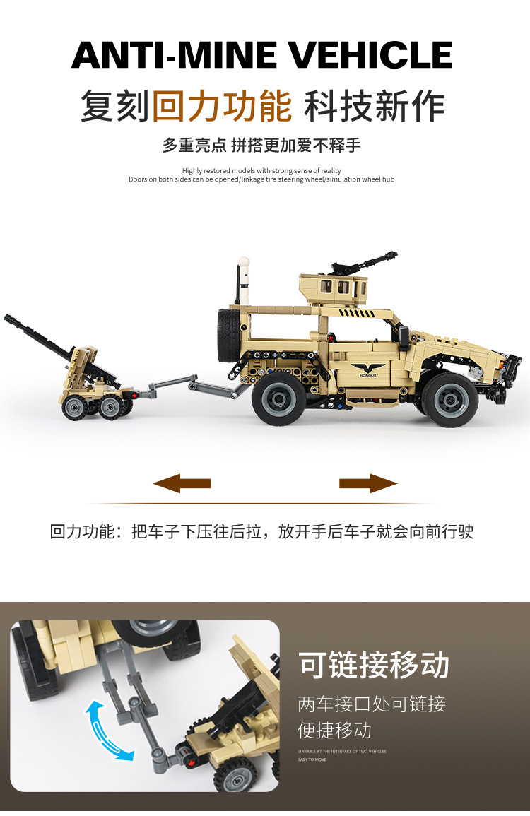 M-ATV anti-mine armored vehicle, Military 890 building block tank, realistic model, small particle assembly, boy toy worker pic 7