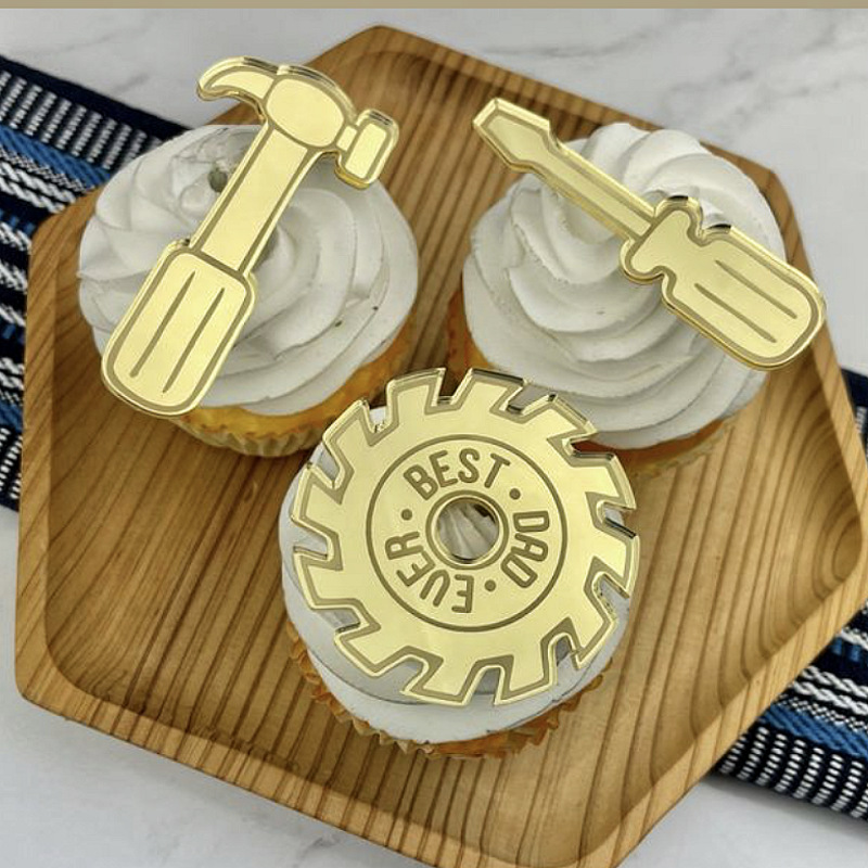 跨境ins风父亲节爸爸生日纸杯蛋糕装饰圆形打标亚克力蛋糕装饰详情1