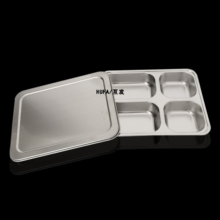 304 stainless steel fast food plate, square compartment lunch box with lid for the cafeteria, custom LOGO, thickened student plate pic 16