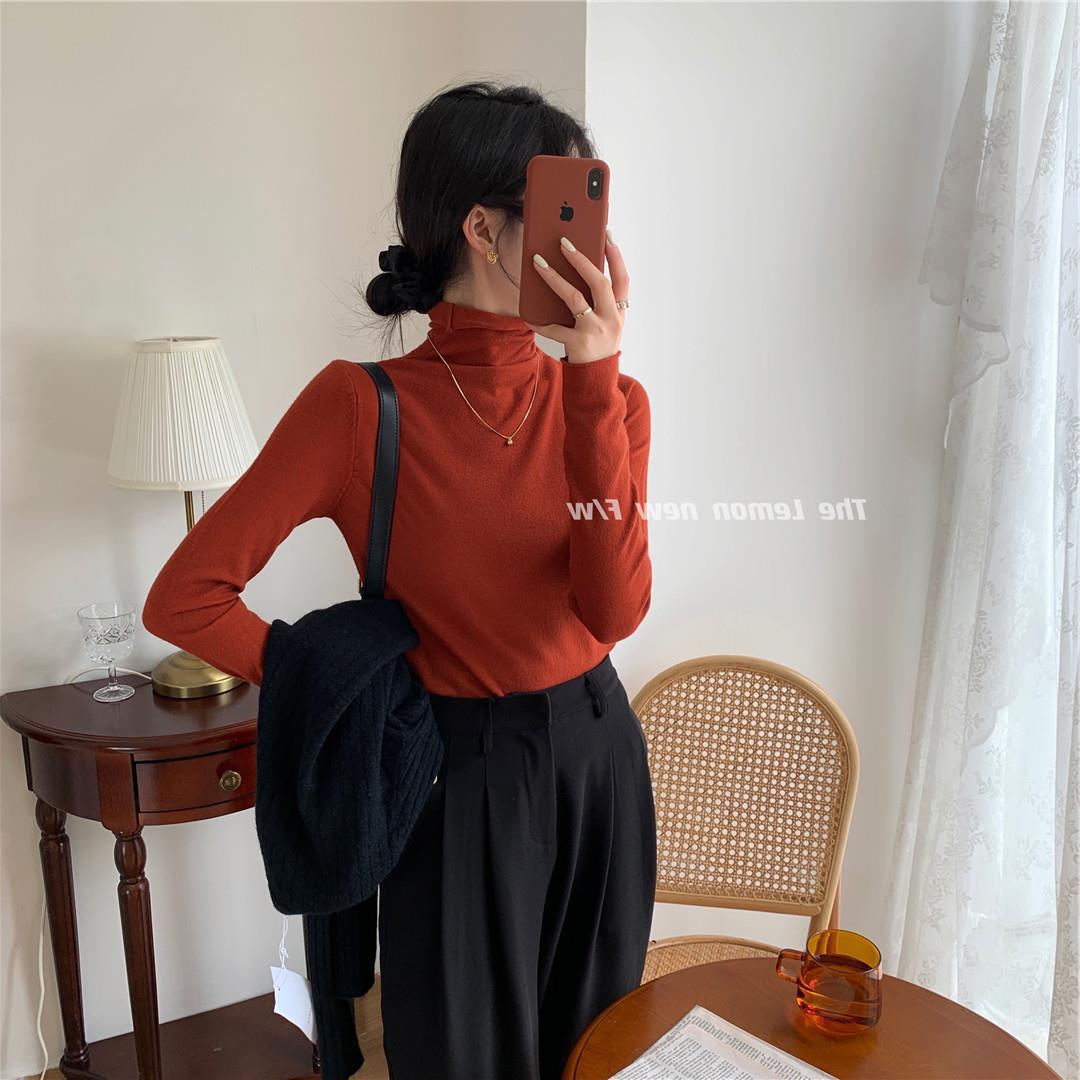秋冬新款女装高领卷边打底衫糖果色修身保暖基础款仿羊绒衫毛衣女详情56