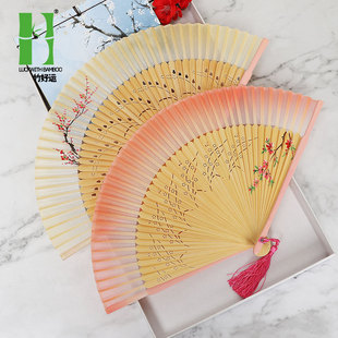 绢布竹质伴娘接亲折扇子女中国古风学生和风日式扇竹制品扇子批发详情17