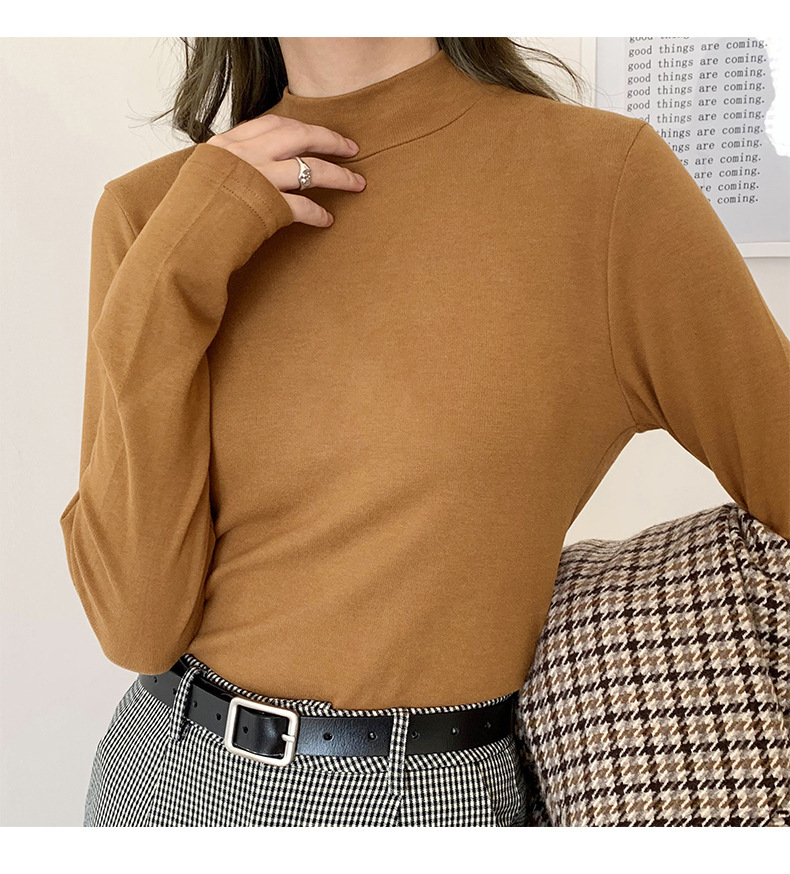 A German velvet semi-high-neck white base layer for women, paired with a stylish, thickened, brushed, and form-fitting mid-neck base layer for autumn and winter pic 45