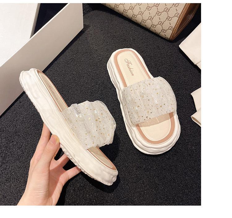 2023新款夏天外穿时尚凉拖一脚蹬鞋子蕾丝珍珠仙女凉拖鞋厚底软底详情15