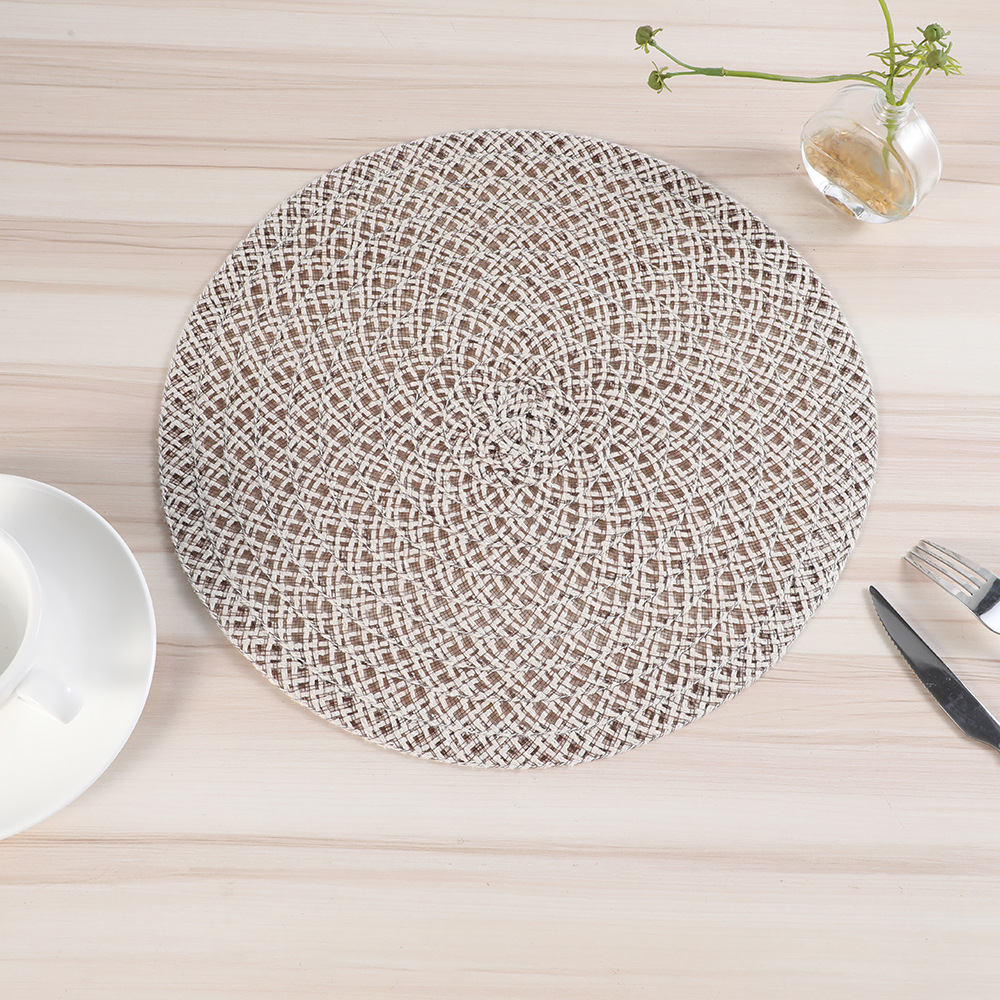 Casual retro wheat ear placemats, circular perforated cotton yarn heat insulation pads, simple style, natural color, anti-slip bowl MATS, placemats, heat-resistant pads pic 4
