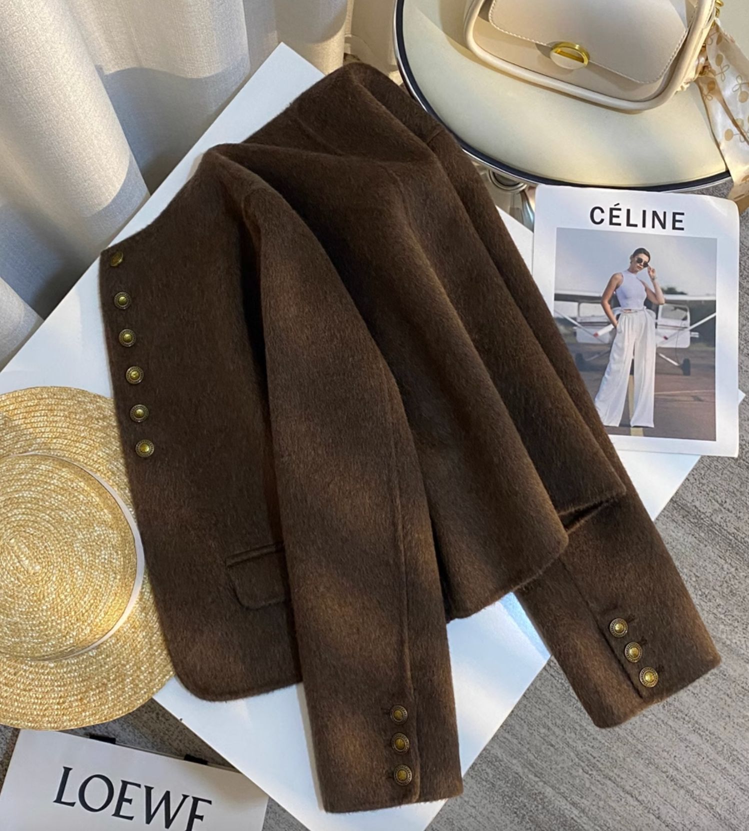 春秋新款咖啡色羊绒双面呢女士大衣2024潮流时尚百搭短外套女详情6