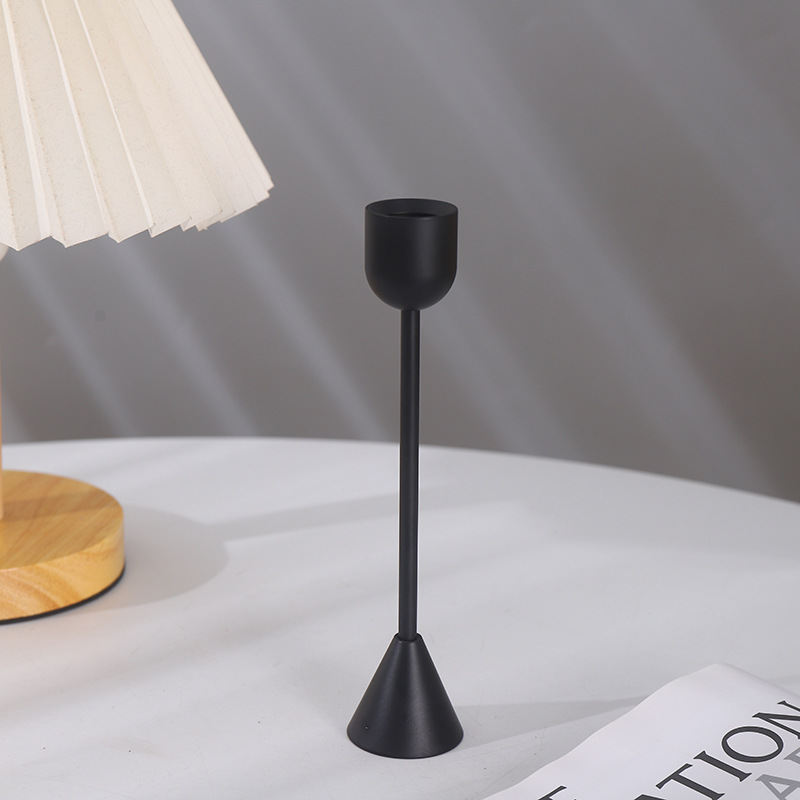 In-stock Nordic-style American candles, pure black candlestick base, three-piece set for model room decoration, small candlestick decorative ornaments pic 4