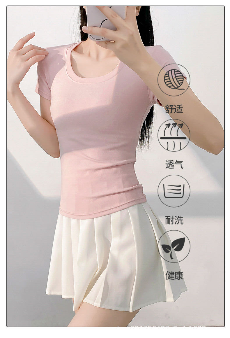 美式修身短袖T恤女2025夏季新款收腰圆领体恤甜辣短款小上衣打底详情3