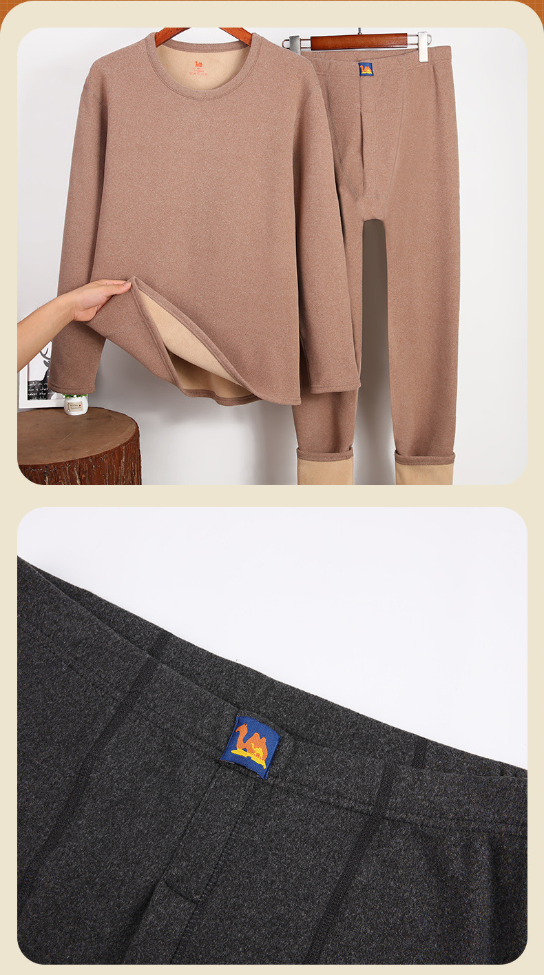 纯色圆领驼绒保暖套装秋冬加厚套头秋衣女中老年加厚内衣打底套装详情13