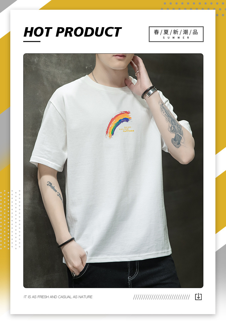 Short-sleeved T-shirt for men, Korean style, summer loose cotton T-shirt, cross-border new style, student bottom layer, half-sleeved shirt pic 81