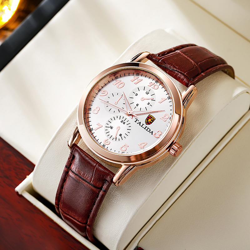 抖音快手主播网红新款商务防水奢华男士手表真皮石英腕表礼品批发详情4