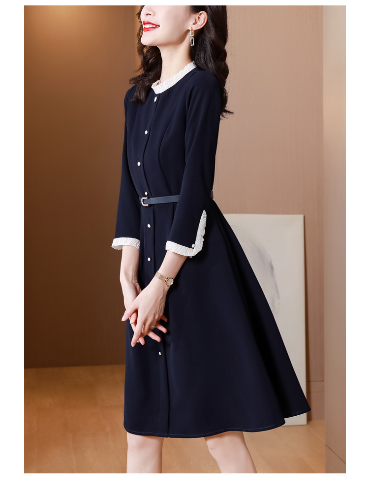 连衣裙女2022早秋新款时尚气质减龄木耳领系带显瘦a字中长款裙潮详情31