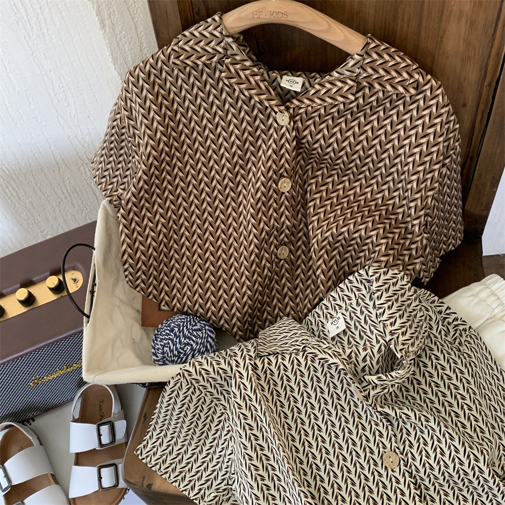 织里童装男童衬衫夏装2023新款夏季儿童休闲风印花休闲短袖衬衣潮详情10