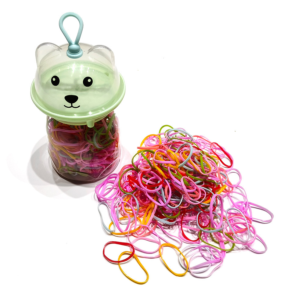 皮筋圈萌趣熊头瓶装彩色儿童小皮筋一次性发圈强拉不断发饰批发详情11