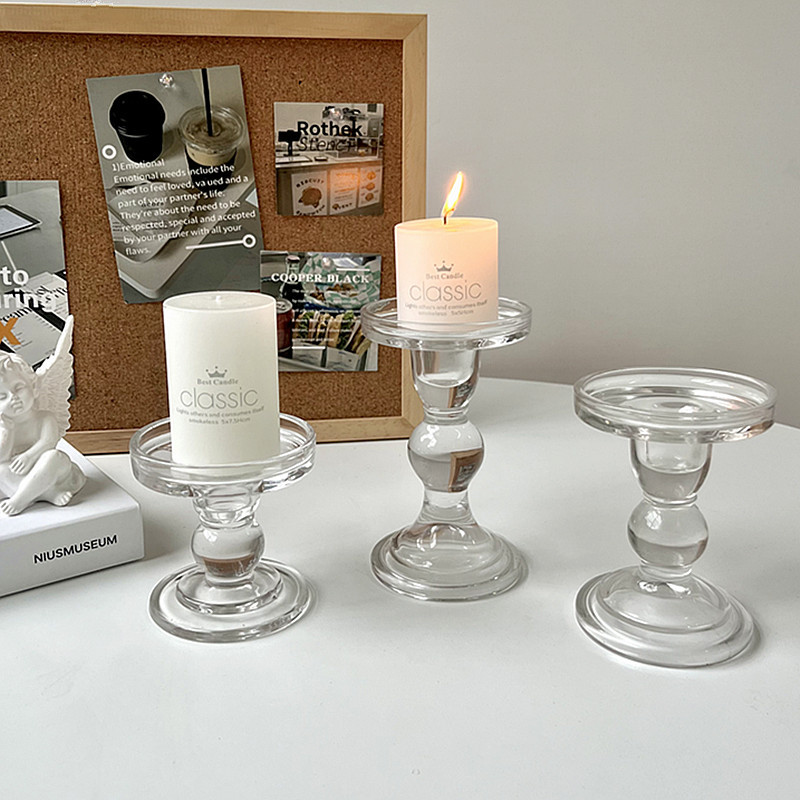 ins Roman column glass candlestick, French retro decorative item, romantic candlelight dinner decoration, photo prop pic 11