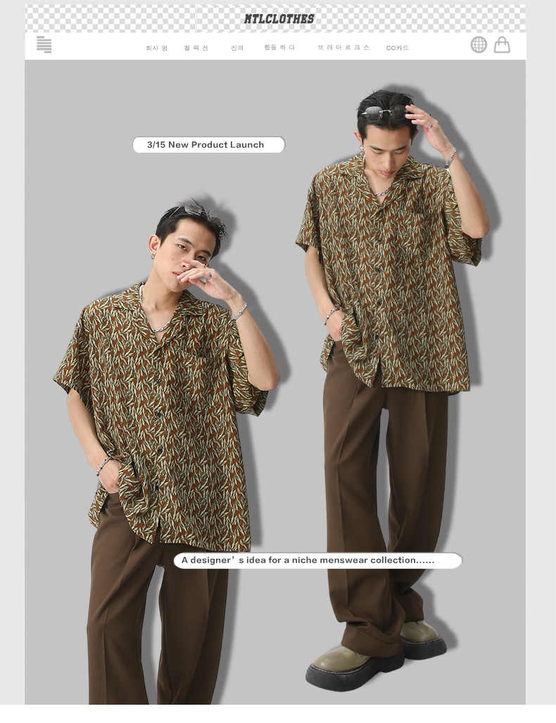 MTLCLOTHES男装|2023夏款新品复古碎花韩版宽松休闲短袖衬衣详情2