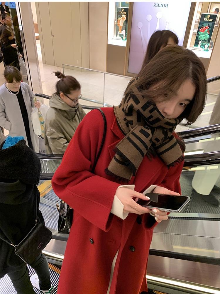 反季驼色呢子双面羊绒大衣女中长款2022年秋冬季韩系温柔毛呢外套详情18