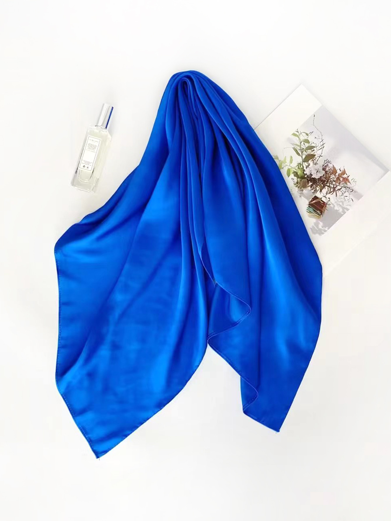 Cross-border exclusive new high-end nude-colored faux silk small square scarf, a versatile professional neckerchief for women in solid colors pic 8