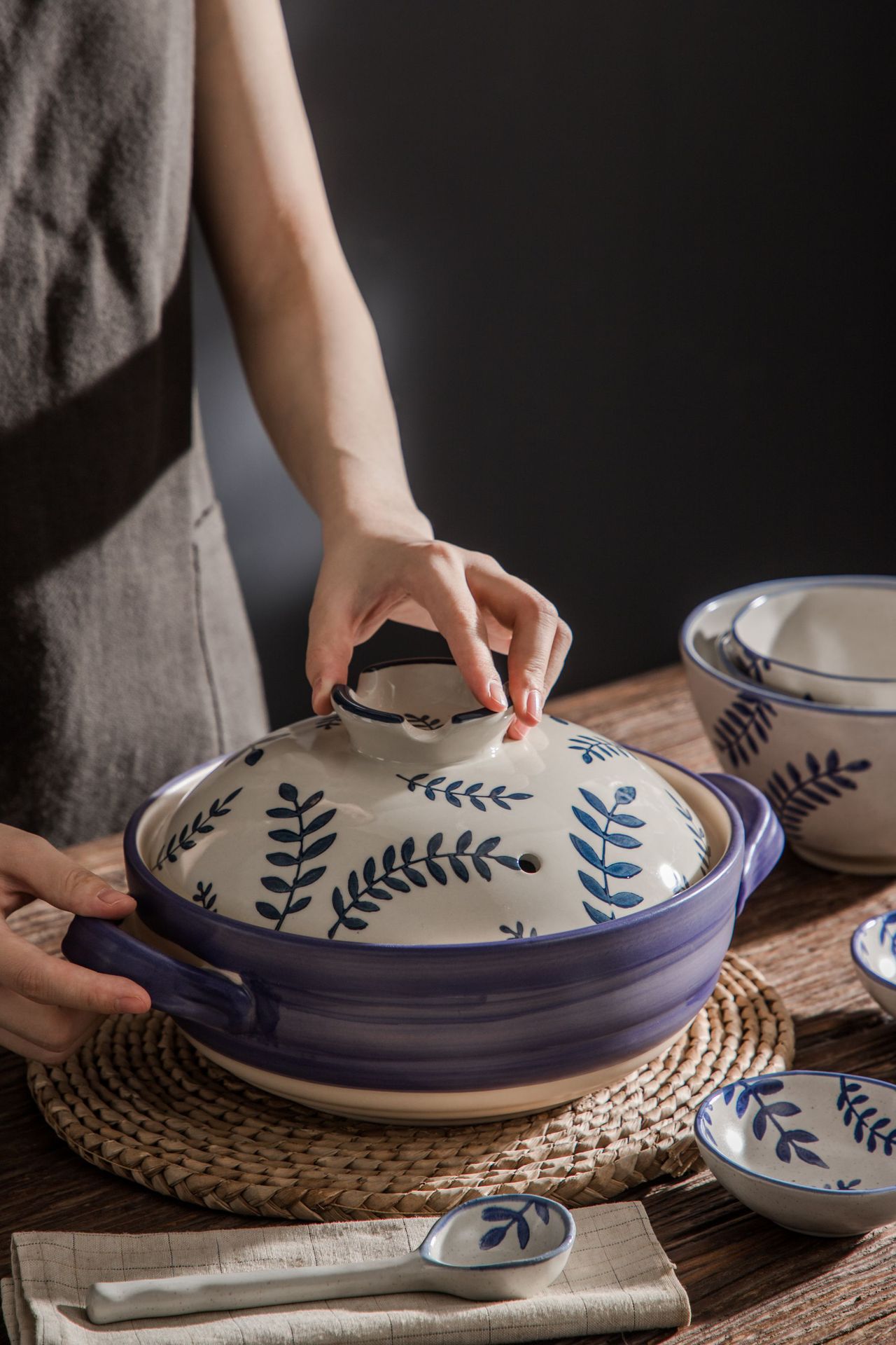 Wide-mouthed clay pot Japanese-style hand-painted home coarse earthenware stewing pot heat-resistant ceramic 煲仔饭 open flame small earthenware pot for one person pic 4