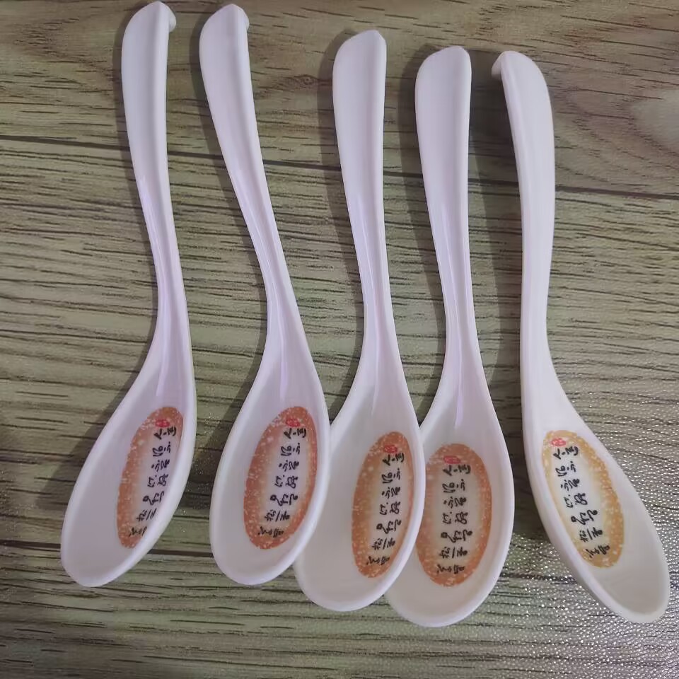 205 Auspicious spoon for Eating, long-handled melamine spoon with hook, resin spoon, plastic spoon, imitation porcelain spoon, restaurant tableware pic 17