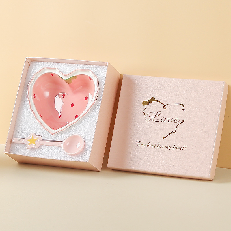 【天地盖】草莓碗星星勺陶瓷碗勺套装粉色中式釉下彩餐具套装礼物详情1