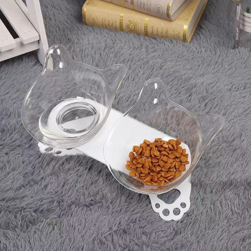 Pet cat and dog food bowl, cat ear and neck guard double bowl, tilted cat and dog food bowl, cat paw bottom double bowl manufacturer wholesale pic 5