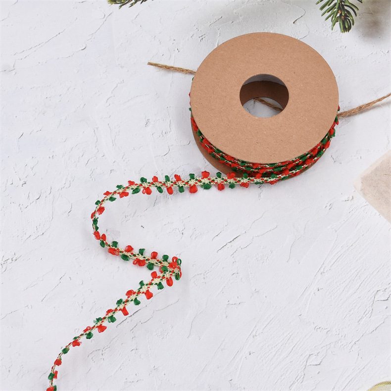 跨境新款拉花红绿耳朵边圣诞毛球丝带礼品礼物蛋糕盒包装彩带10码详情15