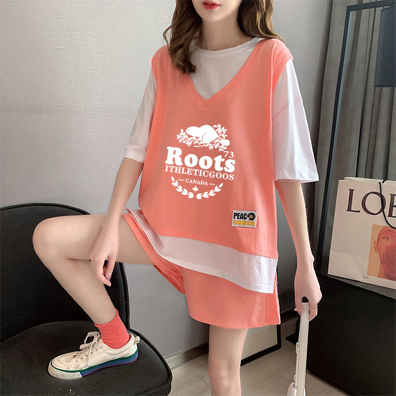 A two-piece short pants casual sportswear set for women in summer, Korean style short-sleeved sportswear, fashionable, loose and youthful two-piece set pic 6