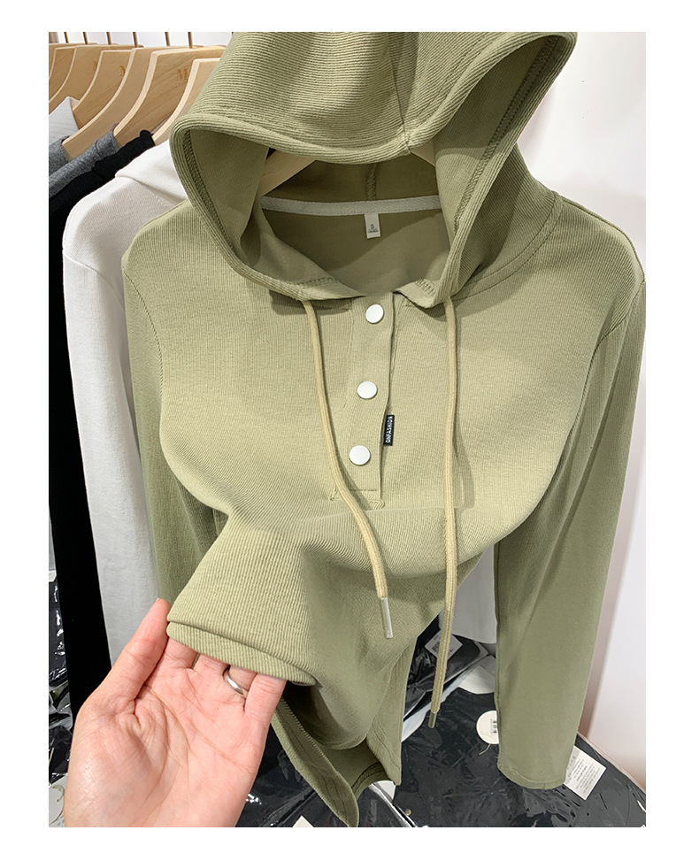 Korean hooded long-sleeved T-shirt for women 2023 autumn/Winter new style, slimming and form-fitting solid color hoodie, versatile top and base layer pic 8