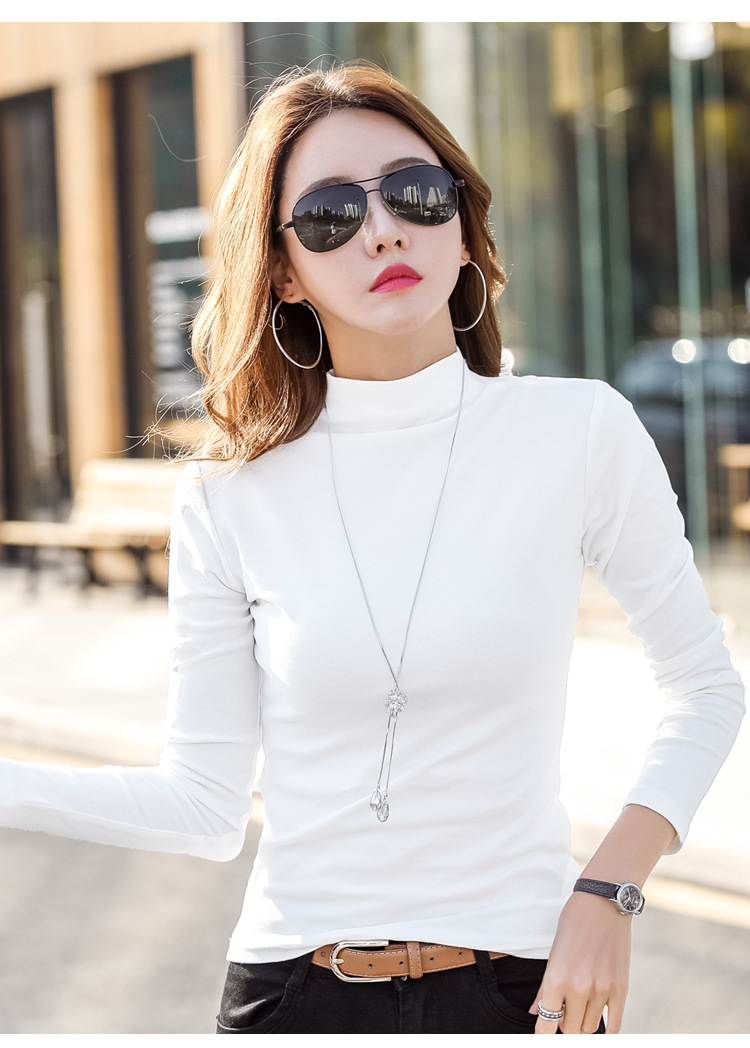 纯棉打底衫女半高领长袖t恤中领洋气内搭黑色秋衣2022春秋季新款详情13