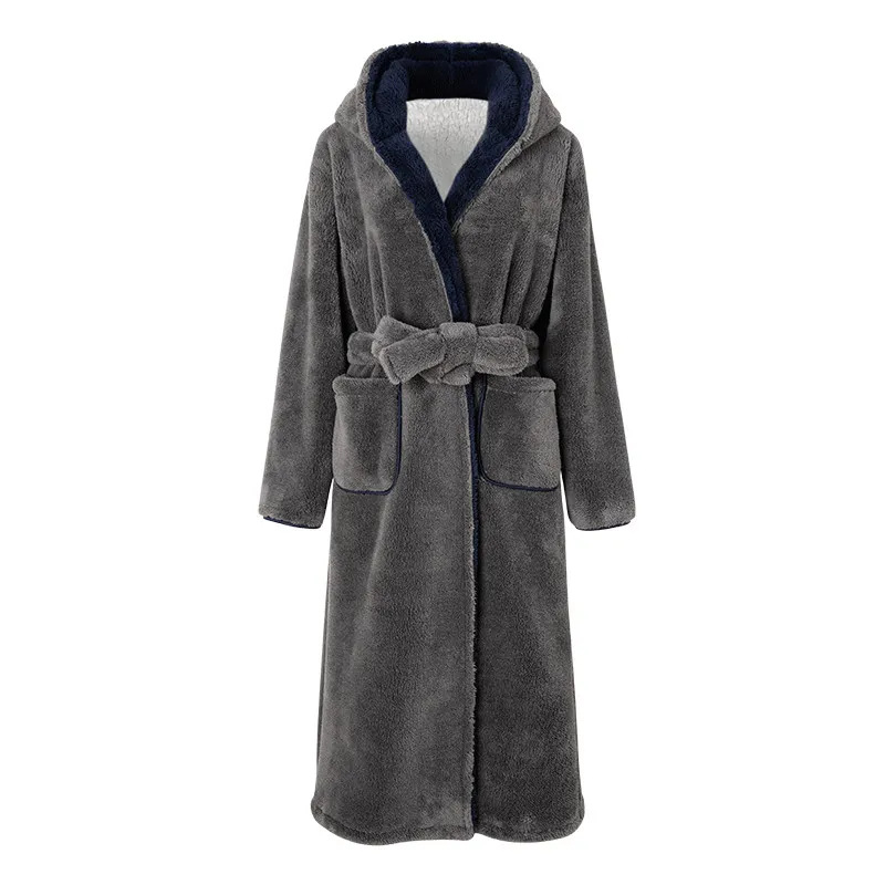 Fabricante oferta directa otoño invierno franela albornoz patched albornoz largo talla grande hombres y mujeres coral fleece pareja pijama bata de baño pic 5