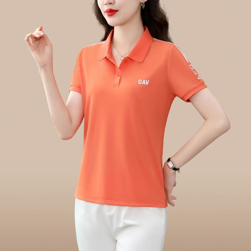 夏季新款短袖t恤女翻领大码宽松休闲中年妈妈POLO衫纯色运动上衣详情7
